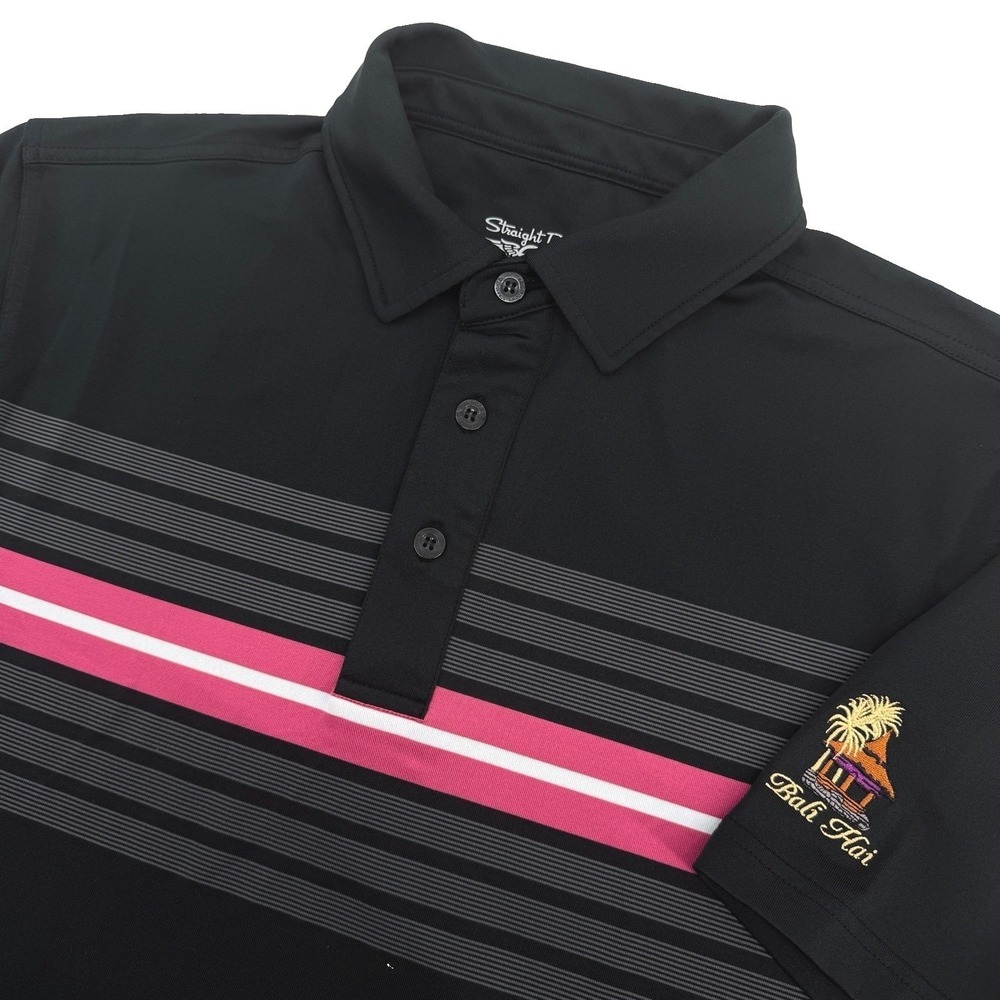 Straight Down Polo Shirt Mens Medium Black Striped Performance Bali Hai Golf